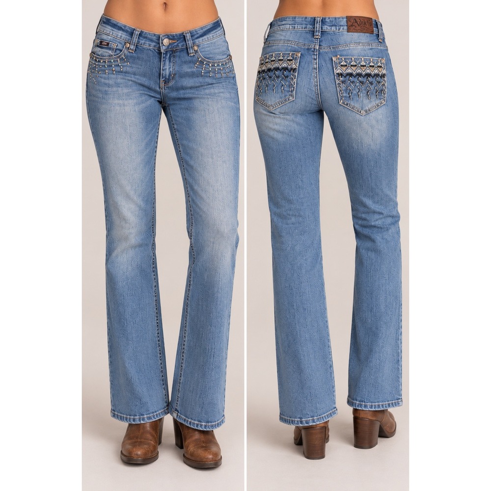 Adiktd Womens Bootcut Jeans Studded Embroidered Size 10 y2k low rise indisleaze